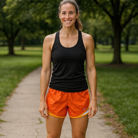 NIKE Dri-Fit Women's Running Shorts Medium Orange Athletic Gym Workout Walking - Picture 1 of 11